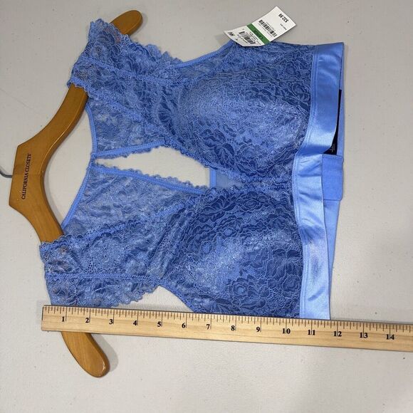 INC SZ LARGE Blue Bralette Lace Cami Wireless Baby Doll Flutter Sleeve NEW $33 - Picture 8 of 9